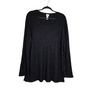 J. Jill Large Silk Blend V-Neck Ribbed Sweater Oversized Long Sleeve Tunic Top